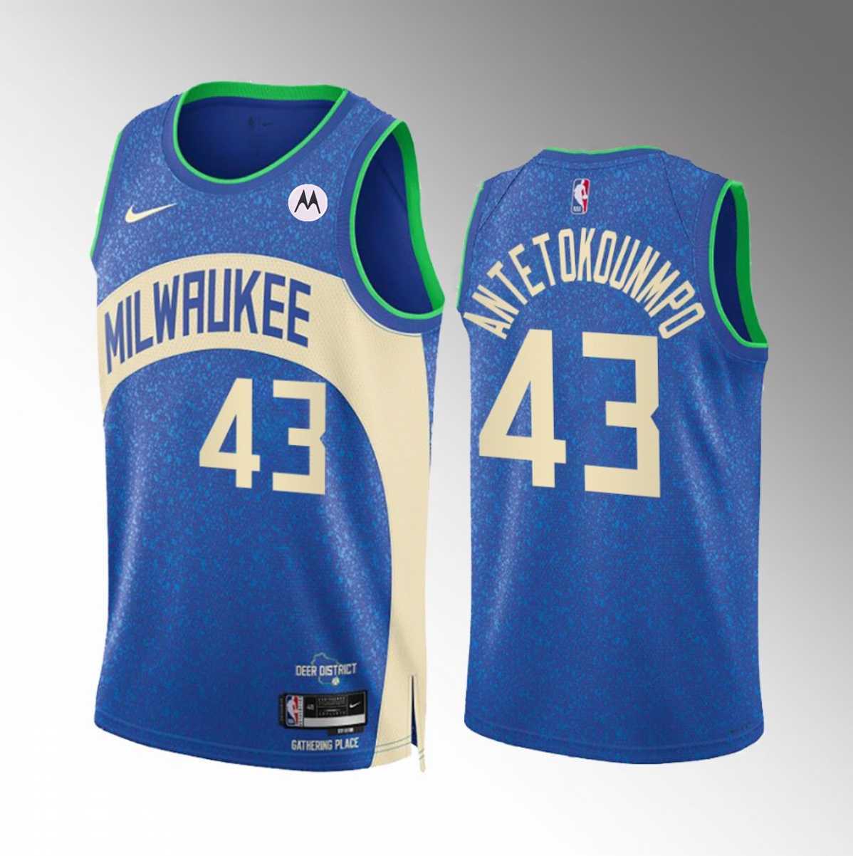 Men%27s Milwaukee Bucks #43 Thanasis Antetokounmpo Blue 2023-24 City Edition Stitched Basketball Jersey Dzhi->milwaukee bucks->NBA Jersey